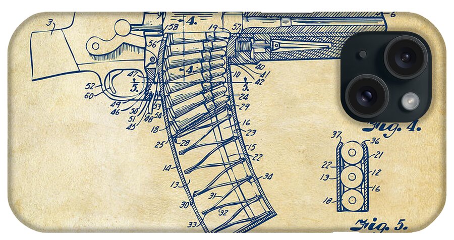 Wesson iPhone Case featuring the digital art 1937 Police Remington Model 8 Magazine Patent Minimal - Vintage by Nikki Marie Smith