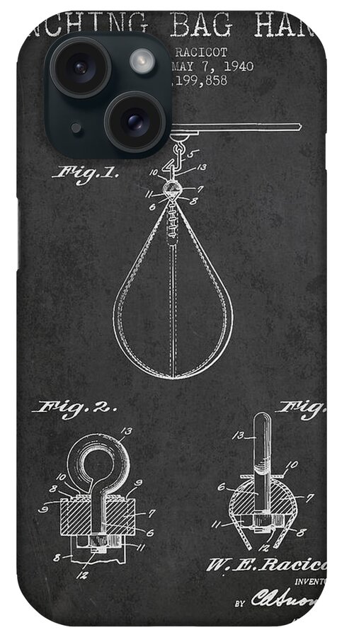 Boxing iPhone Case featuring the digital art 1940 Punching Bag Hanger Patent SPBX13_CG by Aged Pixel
