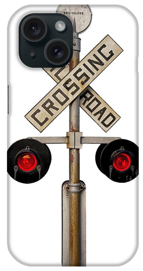 1950s Style Railroad iPhone Case featuring the photograph 1940's Rail Road Crossing Signal Knockout by Gary Warnimont