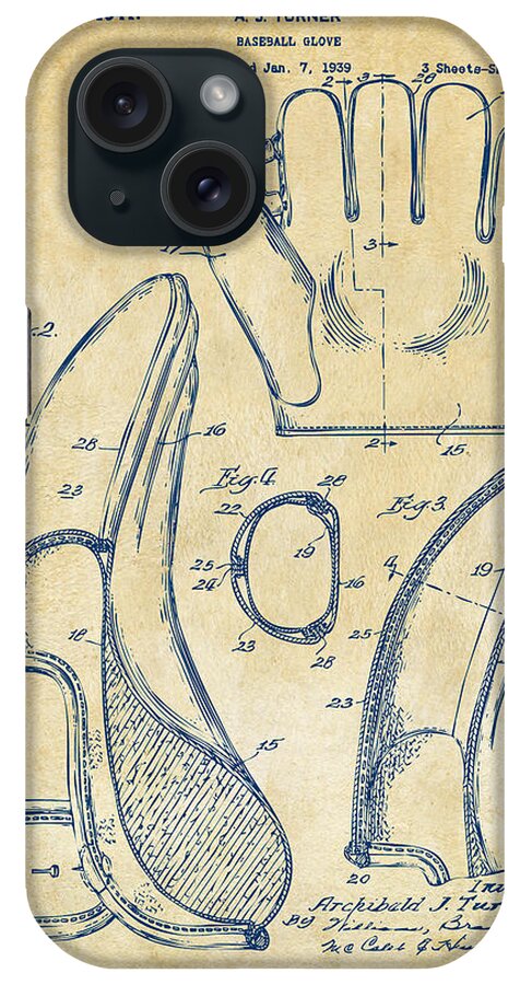 Baseball iPhone Case featuring the digital art 1941 Baseball Glove Patent - Vintage by Nikki Marie Smith
