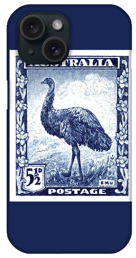 Emu iPhone Case featuring the digital art 1942 Australia Emu Bird Postage Stamp by Retro Graphics
