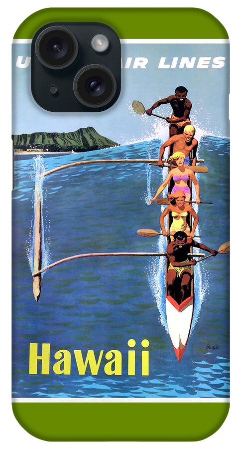 Aloha iPhone Case featuring the digital art 1953 United Airlines Hawaii Travel Poster by Retro Graphics
