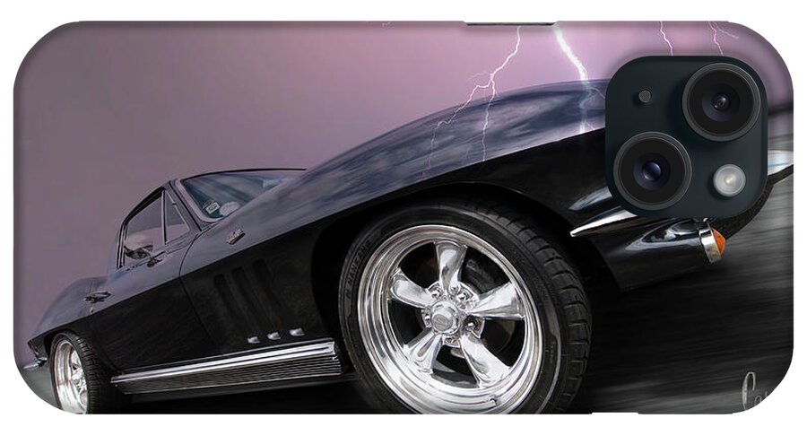 Corvette Stingray iPhone Case featuring the photograph 1966 Corvette Stingray with Lightning by Gill Billington