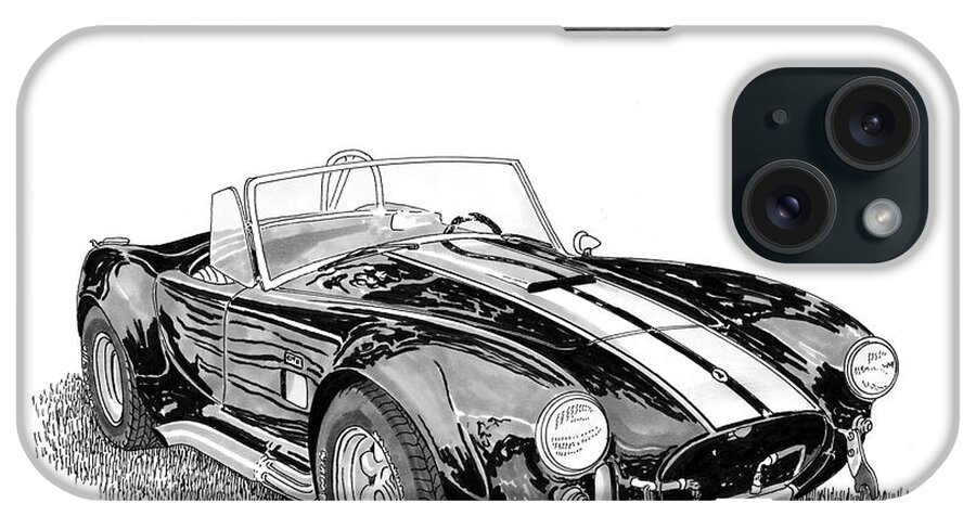 A Pen & Ink Drawing By Jack Pumphrey Of A 1967 Shelby American Racing Cobra Sc iPhone Case featuring the painting 1967 Cobra SC by Jack Pumphrey