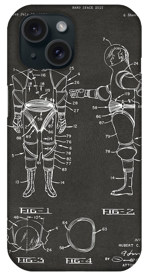 Space Suit iPhone Case featuring the digital art 1968 Hard Space Suit Patent Artwork - Gray by Nikki Marie Smith