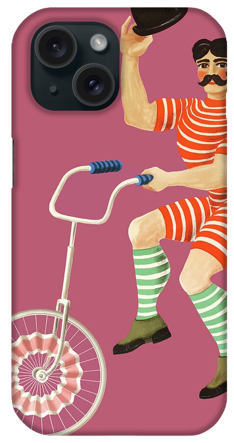 Circus iPhone Case featuring the digital art 1970 Unicyclist With Bowler Hat Polish Circus Poster by Retro Graphics