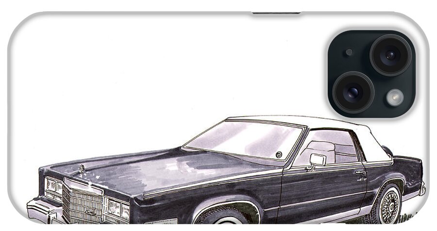 A Pen & Ink With A Watercolor Wash Of Artwork Of Vintage Cars iPhone Case featuring the painting 1985 Cadillac El Dorado Convertible by Jack Pumphrey