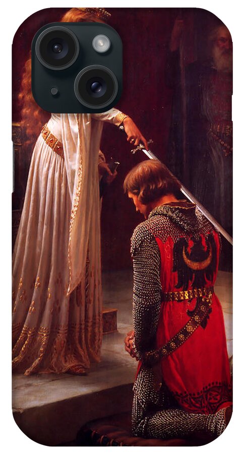 Edmund Blair Leighton Accolade Knighthood Middle Ages Medieval Royal Academy English Romanticism Pre-raphaelite iPhone Case featuring the painting Accolade by Troy Caperton