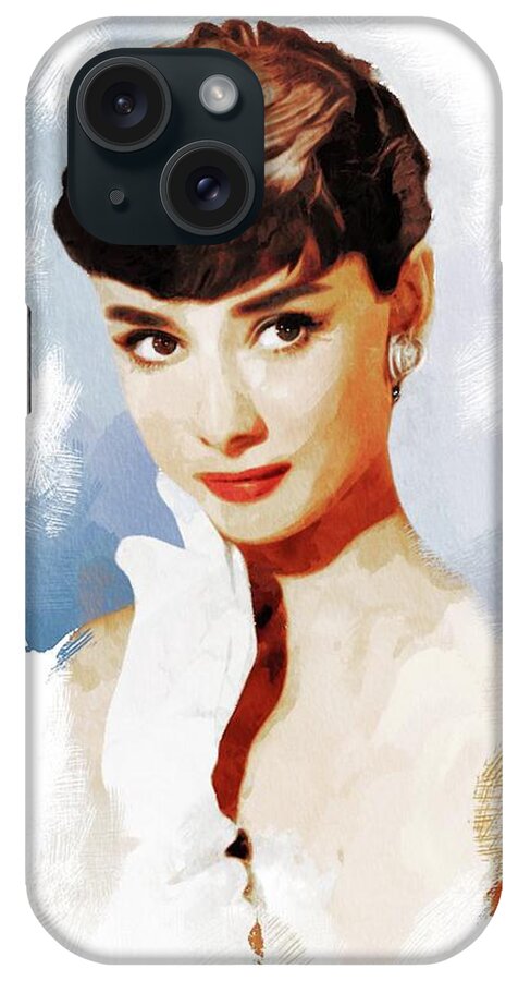 Audrey iPhone Case featuring the painting Audrey Hepburn, Actress #2 by Esoterica Art Agency