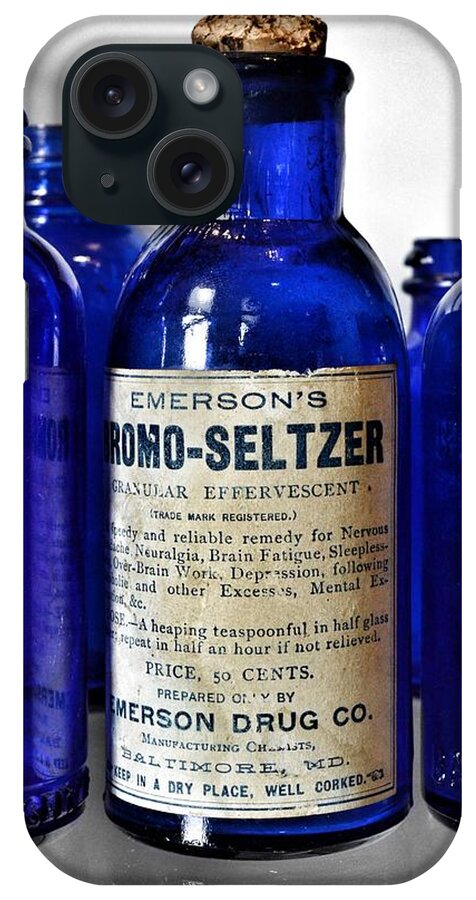 Bromo Seltzer Vintage Glass Bottles iPhone Case featuring the photograph Bromo Seltzer Vintage Glass Bottles Collection #2 by Marianna Mills