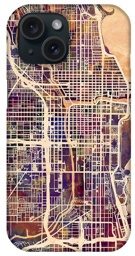 Chicago iPhone Case featuring the digital art Chicago City Street Map #2 by Michael Tompsett