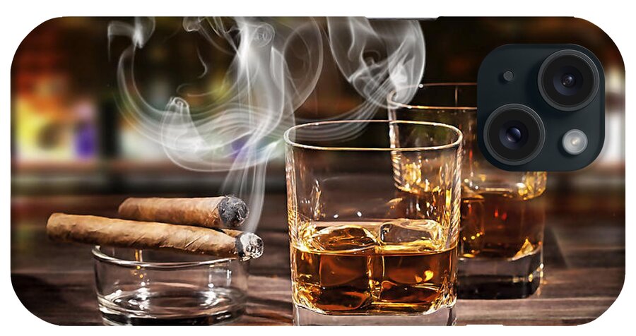 Cigar iPhone Case featuring the mixed media Cigar and Alcohol Collection #2 by Marvin Blaine