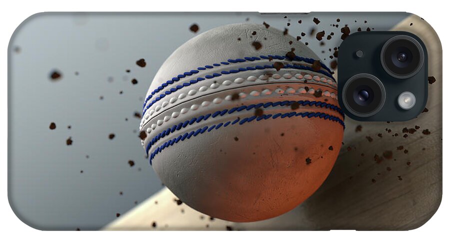 Strike iPhone Case featuring the digital art Cricket Ball Striking Bat In Slow Motion #2 by Allan Swart