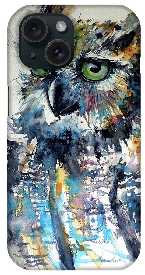 Cute iPhone Case featuring the painting Cute owl #2 by Kovacs Anna Brigitta