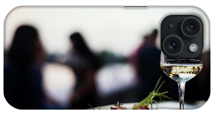 Alcohol iPhone Case featuring the photograph Glass Of White Wine With Gourmet Food Tapa Snacks Outside #2 by JM Travel Photography