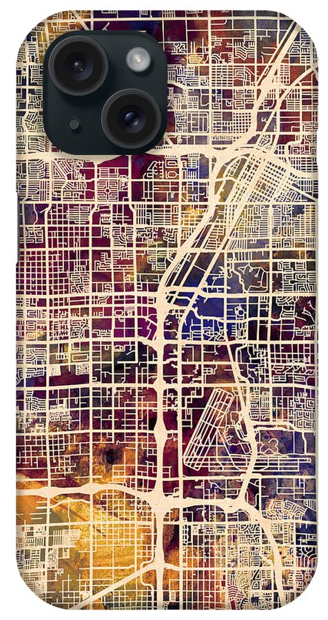 Las Vegas iPhone Case featuring the digital art Las Vegas City Street Map #2 by Michael Tompsett