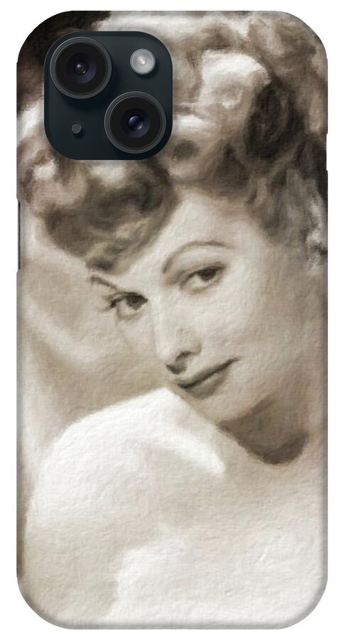 Hollywood iPhone Case featuring the painting Lucille Ball Vintage Hollywood Actress #2 by Esoterica Art Agency