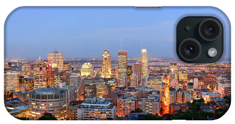 Montreal iPhone Case featuring the photograph Montreal at dusk panorama #2 by Songquan Deng