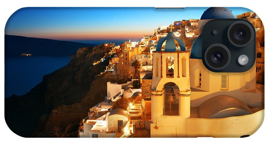 Greece iPhone Case featuring the photograph Santorini skyline night #2 by Songquan Deng