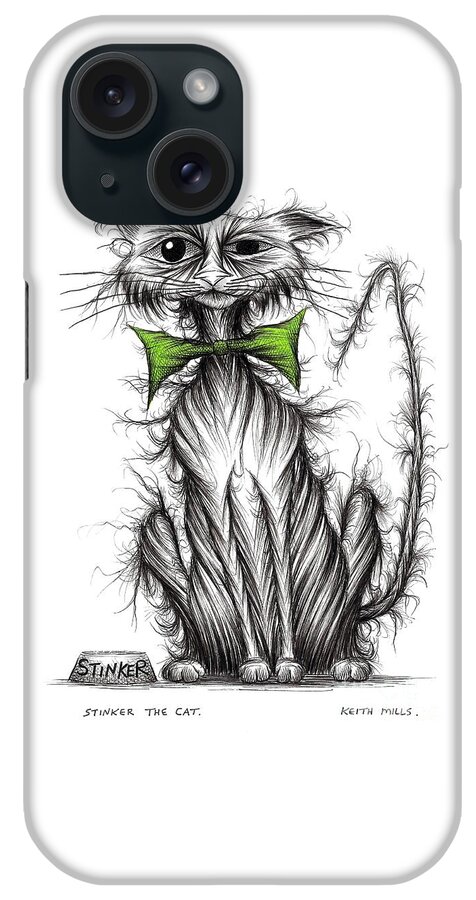 Stinker iPhone Case featuring the drawing Stinker the cat #2 by Keith Mills