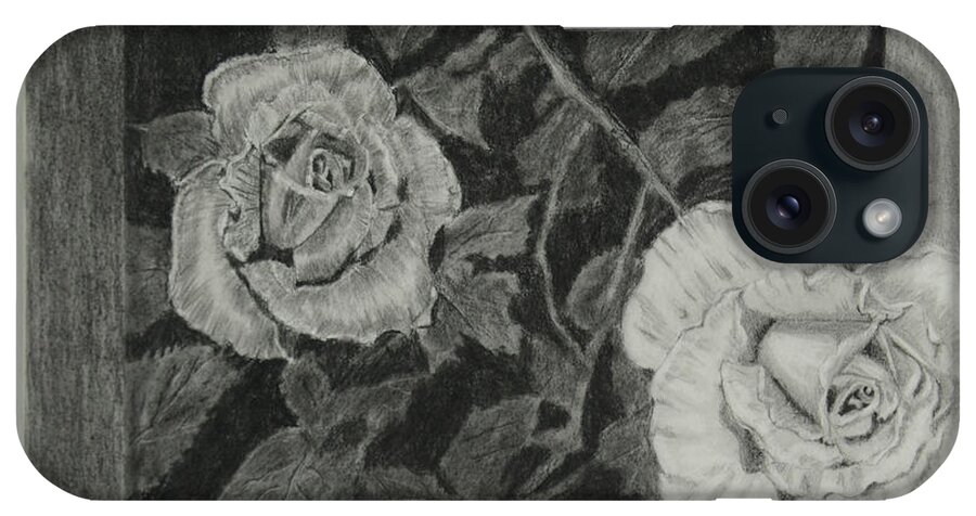 Rose iPhone Case featuring the drawing 2 White Roses by Quwatha Valentine