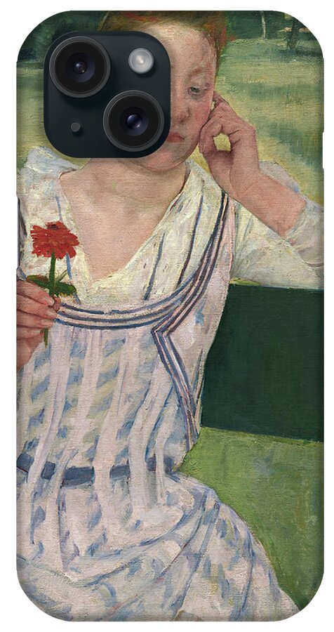 Mary Cassatt iPhone Case featuring the painting Woman With A Red Zinnia #2 by Mary Cassatt