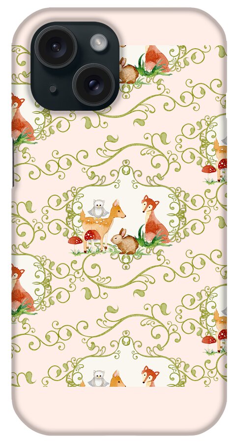 Woodchuck iPhone Case featuring the painting Woodland Fairytale - Animals Deer Owl Fox Bunny n Mushrooms #2 by Audrey Jeanne Roberts