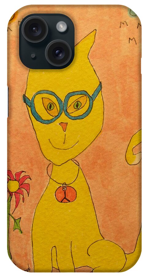 Hagood iPhone Case featuring the painting Yellow Cat With Glasses by Lew Hagood