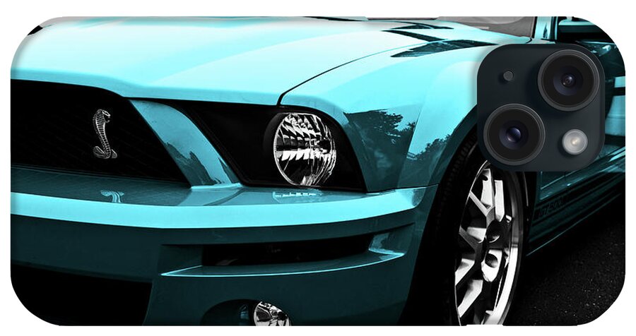 Turquoise iPhone Case featuring the photograph 2010 Turquoise Ford Cobra Mustang GT 500 by Joann Copeland-Paul