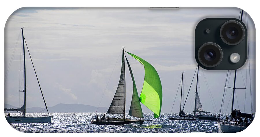 2017 iPhone Case featuring the photograph 2017 Heineken Regatta Sailing Past Saba Saint Martin Sint Maarten Green Sail by Toby McGuire