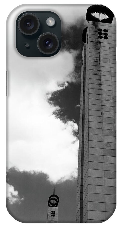 Lisbon iPhone Case featuring the photograph 25 de Abril Monument in Black and White by Lorraine Devon Wilke