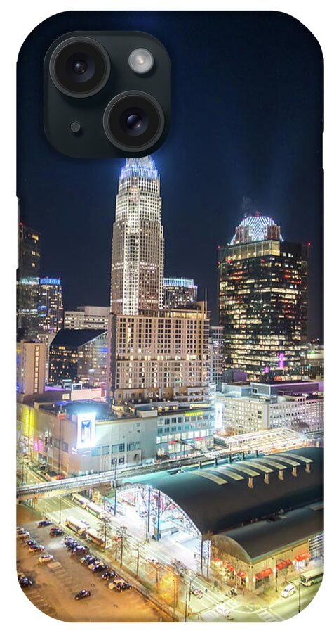 View iPhone Case featuring the photograph Charlotte North Carolina Skyline View At Night From Roof Top Res #3 by Alex Grichenko
