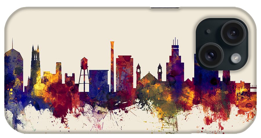 Durham iPhone Case featuring the digital art Durham North Carolina Skyline #3 by Michael Tompsett