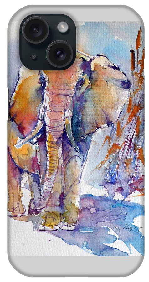 Elephant iPhone Case featuring the painting Elephant #3 by Kovacs Anna Brigitta