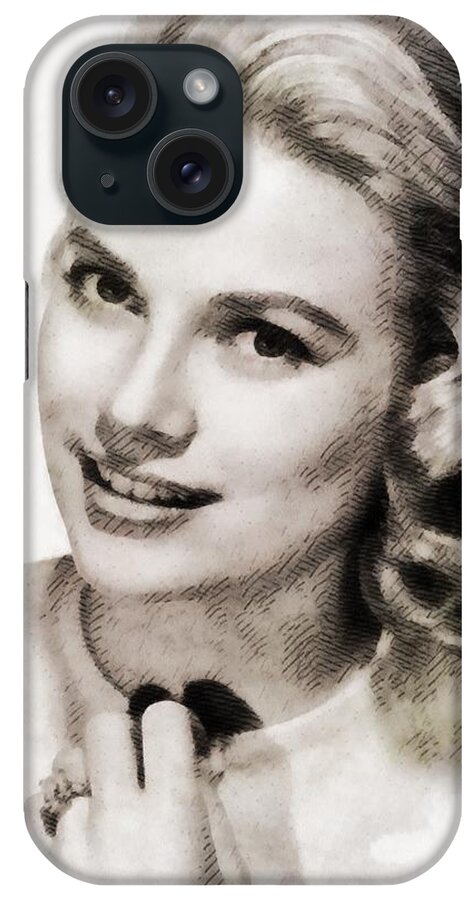 Hollywood iPhone Case featuring the painting Grace Kelly, Vintage Hollywood Actress #3 by Esoterica Art Agency
