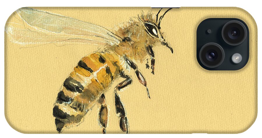 Honey Bee Art iPhone Case featuring the painting Honey bee watercolor painting #3 by Juan Bosco