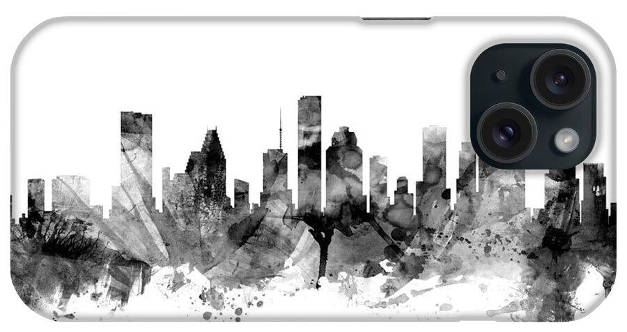 United States iPhone Case featuring the digital art Houston Texas Skyline #3 by Michael Tompsett