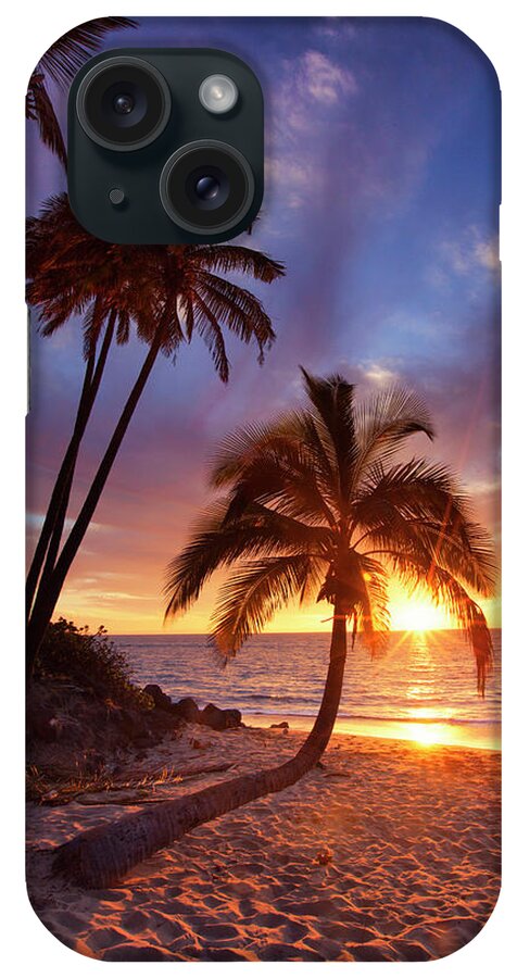 Maui Hawaii Seascape Sunset Palmtrees Ocean Beach iPhone Case featuring the photograph Lonely Palm #3 by James Roemmling