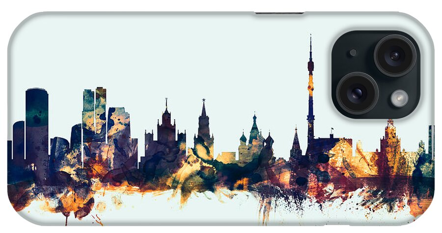 Watercolour iPhone Case featuring the digital art Moscow Russia Skyline #3 by Michael Tompsett