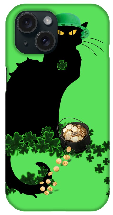 St Patrick's Day iPhone Case featuring the digital art St Patrick's Day - Le Chat Noir #2 by Gravityx9 Designs
