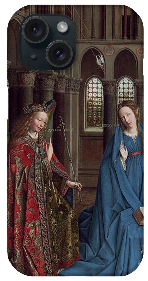 The Annunciation iPhone Case featuring the painting The Annunciation #3 by Jan van Eyck