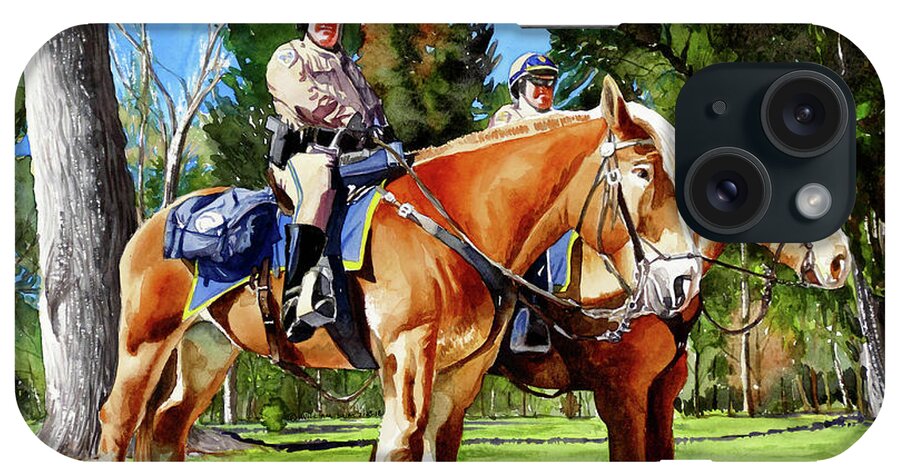 California Highway Patrol iPhone Case featuring the painting #310 CHP Horses #310 by William Lum
