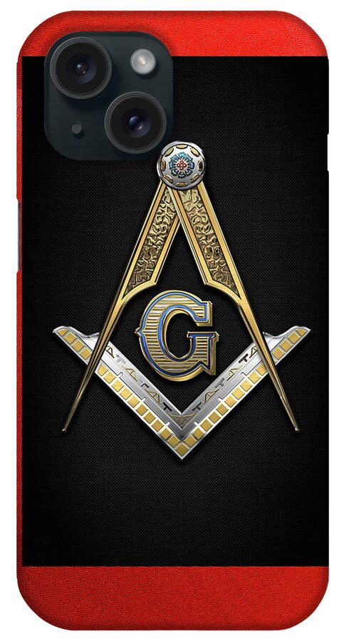 'ancient Brotherhoods' Collection By Serge Averbukh iPhone Case featuring the digital art 3rd Degree Mason - Master Mason Jewel on Red and Black Canvas by Serge Averbukh
