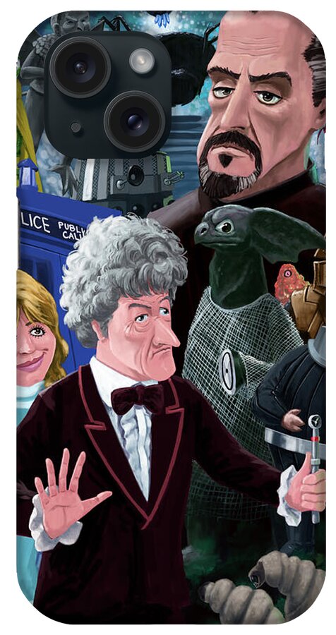 Doctor Who iPhone Case featuring the digital art 3rd Dr Who and Friends by Martin Davey