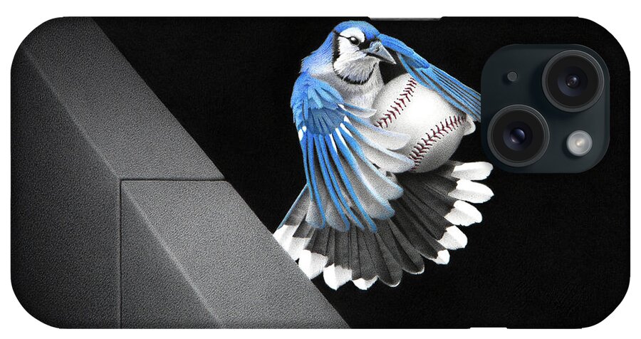 Blue iPhone Case featuring the drawing 8th Inning - Out at the Fence by Stirring Images