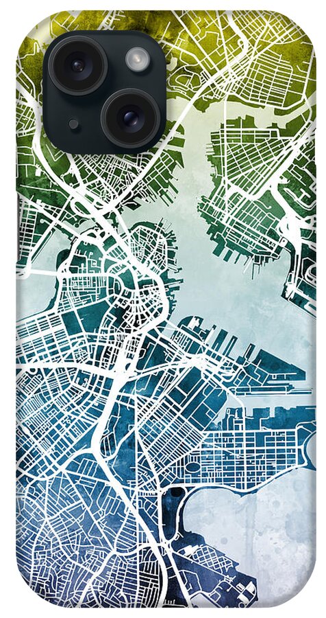 Street Map iPhone Case featuring the digital art Boston Massachusetts Street Map #4 by Michael Tompsett