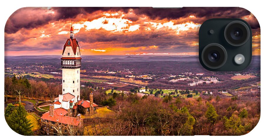 Heublein iPhone Case featuring the photograph Heublein Tower, Simsbury Connecticut, Cloudy Sunset #4 by Mike Gearin