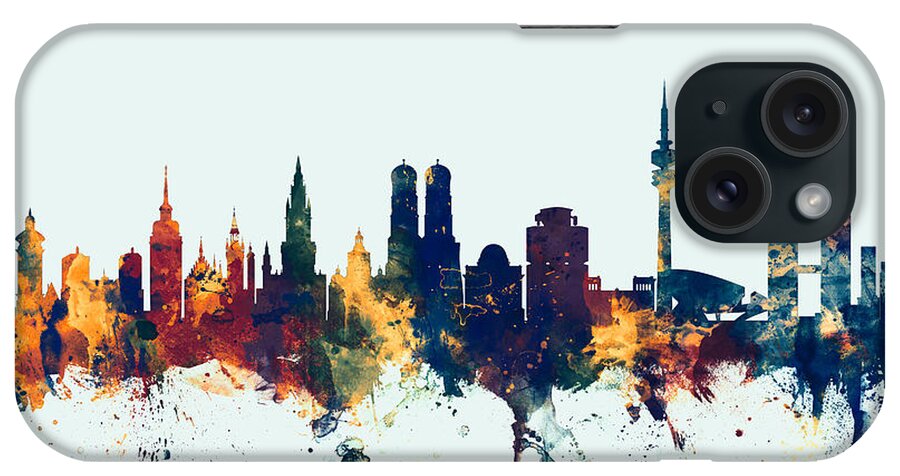 City Skyline iPhone Case featuring the digital art Munich Germany Skyline #4 by Michael Tompsett