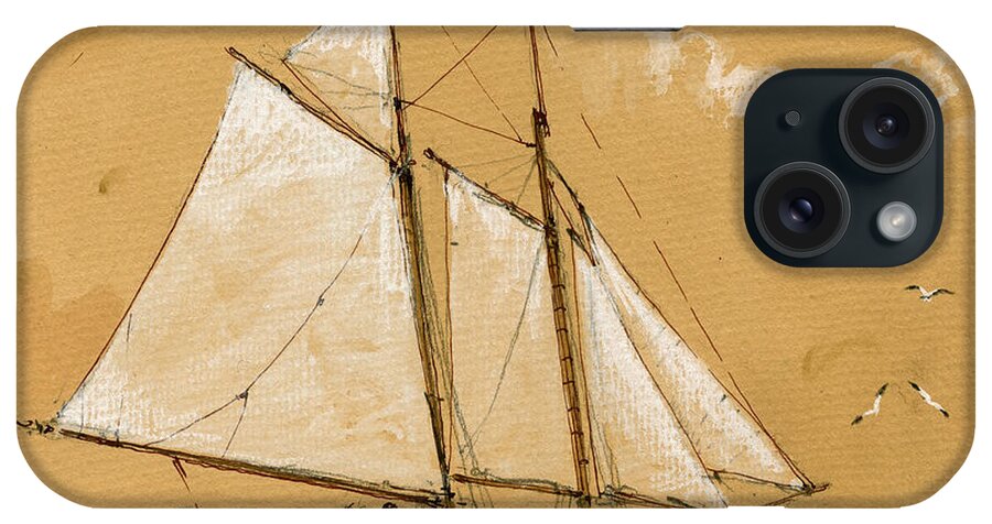 Sail Ship Watercolor iPhone Case featuring the painting Sail Ship Watercolor #4 by Juan Bosco