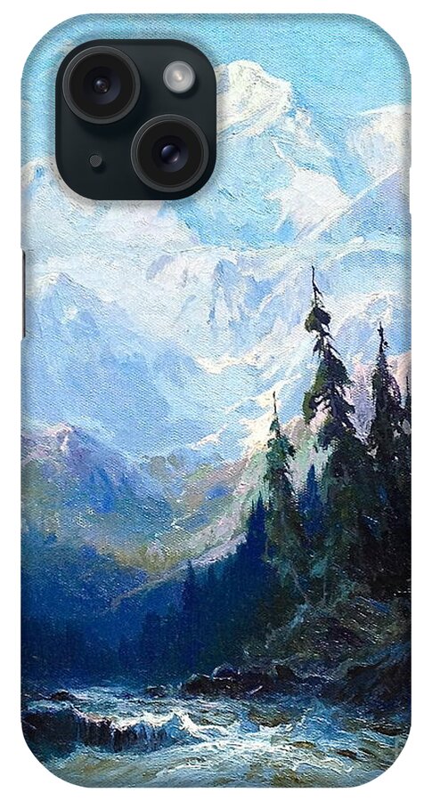 Sydney-laurence-mt-mckinley-rapids-of-the-tokacheetna-20-x-15-oil-on-canvas-period-newcomb-macklin iPhone Case featuring the painting Sydney Laurence #3 by MotionAge Designs